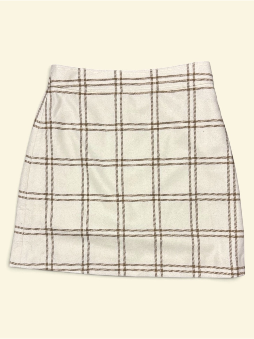 J. Crew Wool Cream and Brown Plaid Mini Autumn Skirt NWT Cozy Business skirt